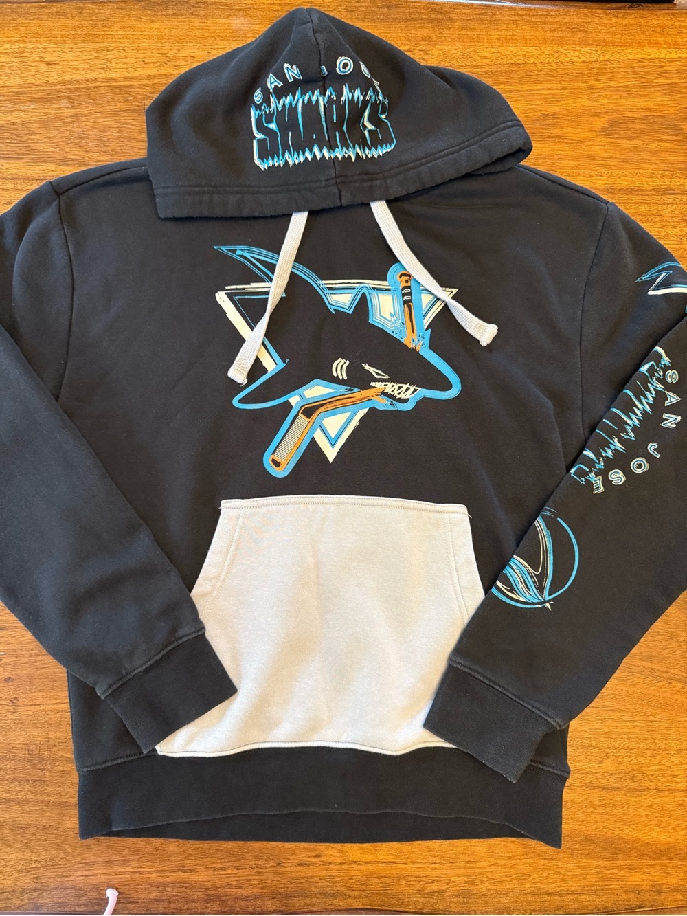 San Jose Sharks Black & Teal Pullover Hoodie Adult Small